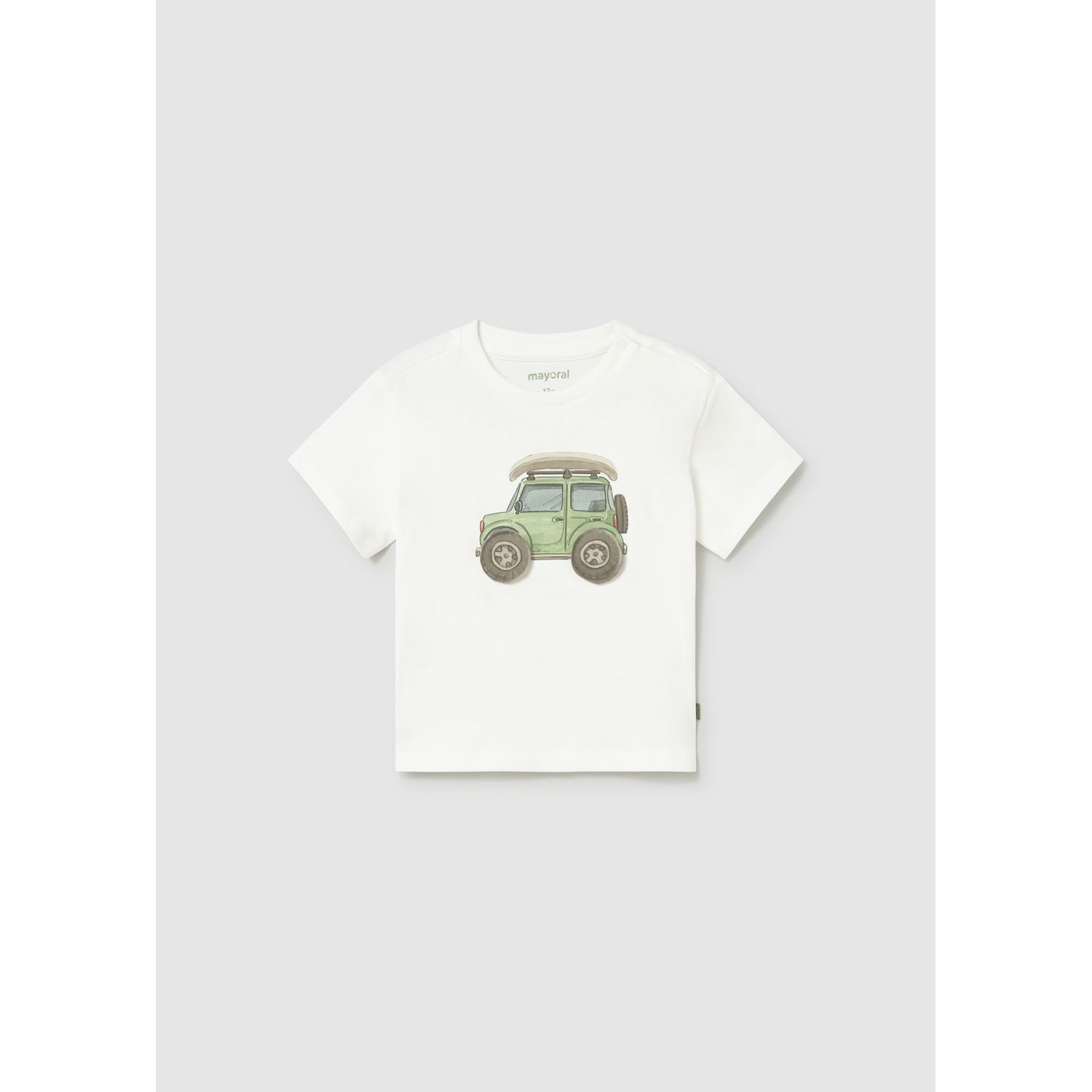 CREAM TSHIRT GRN CAR PRINT SHORT SLEEVE / 1011-087