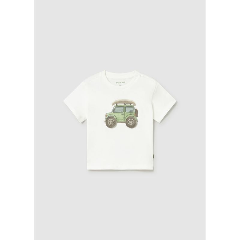 CREAM TSHIRT GRN CAR PRINT SHORT SLEEVE / 1011-087