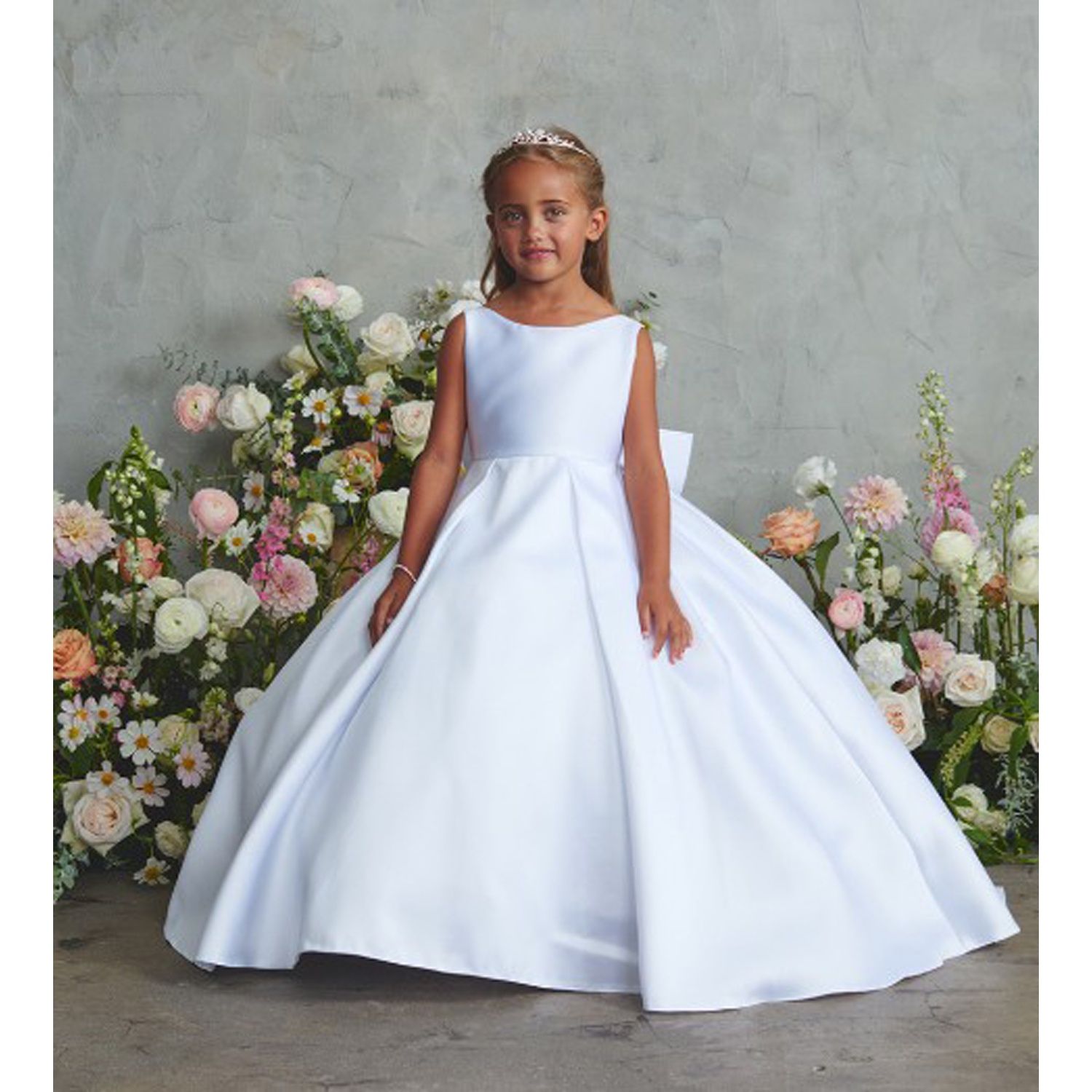 IVORY MIKADO DRESS WITH TAIL BACK BOW / 5922