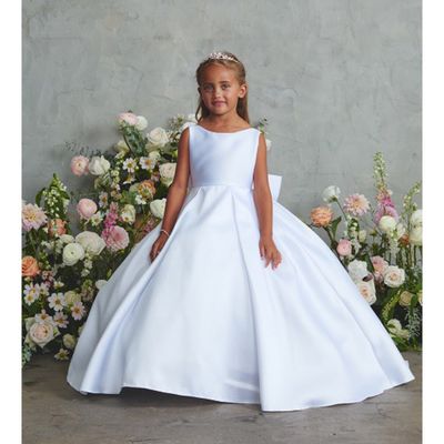 IVORY MIKADO DRESS WITH TAIL BACK BOW / 5922
