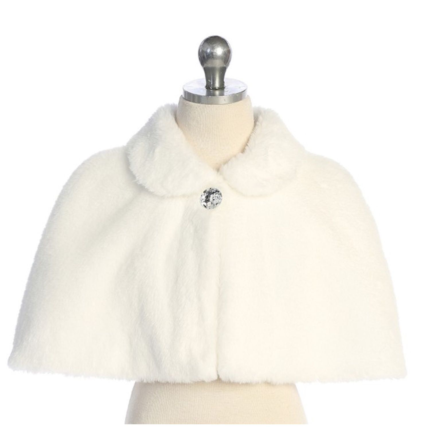 IVORY FAUX FUR CAPE RHINESTONE BUTTON / 7900