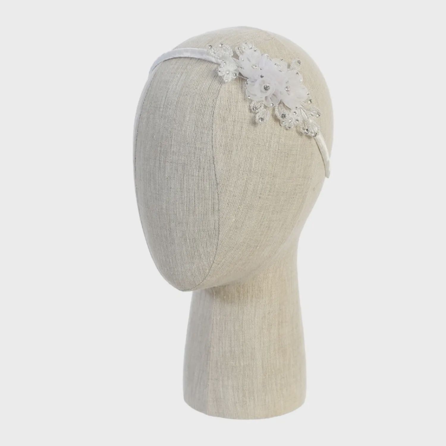 IVORY HEADBAND SATIN WRAPPED ORGANZA RHINESTONE FLOWER / 133