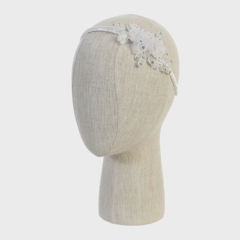 IVORY HEADBAND SATIN WRAPPED ORGANZA RHINESTONE FLOWER / 133 IVORY HEADBAND SATIN WRAPPED ORGANZA RHINESTONE FLOWER / 133