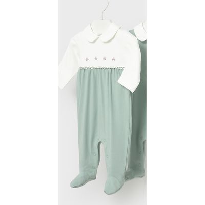 AQUA GREEN & WHITE SLEEPER FLOWER EMBRODIERY / 1703-056
