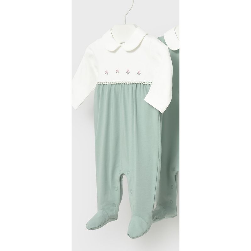 AQUA GREEN & WHITE SLEEPER FLOWER EMBRODIERY / 1703-056