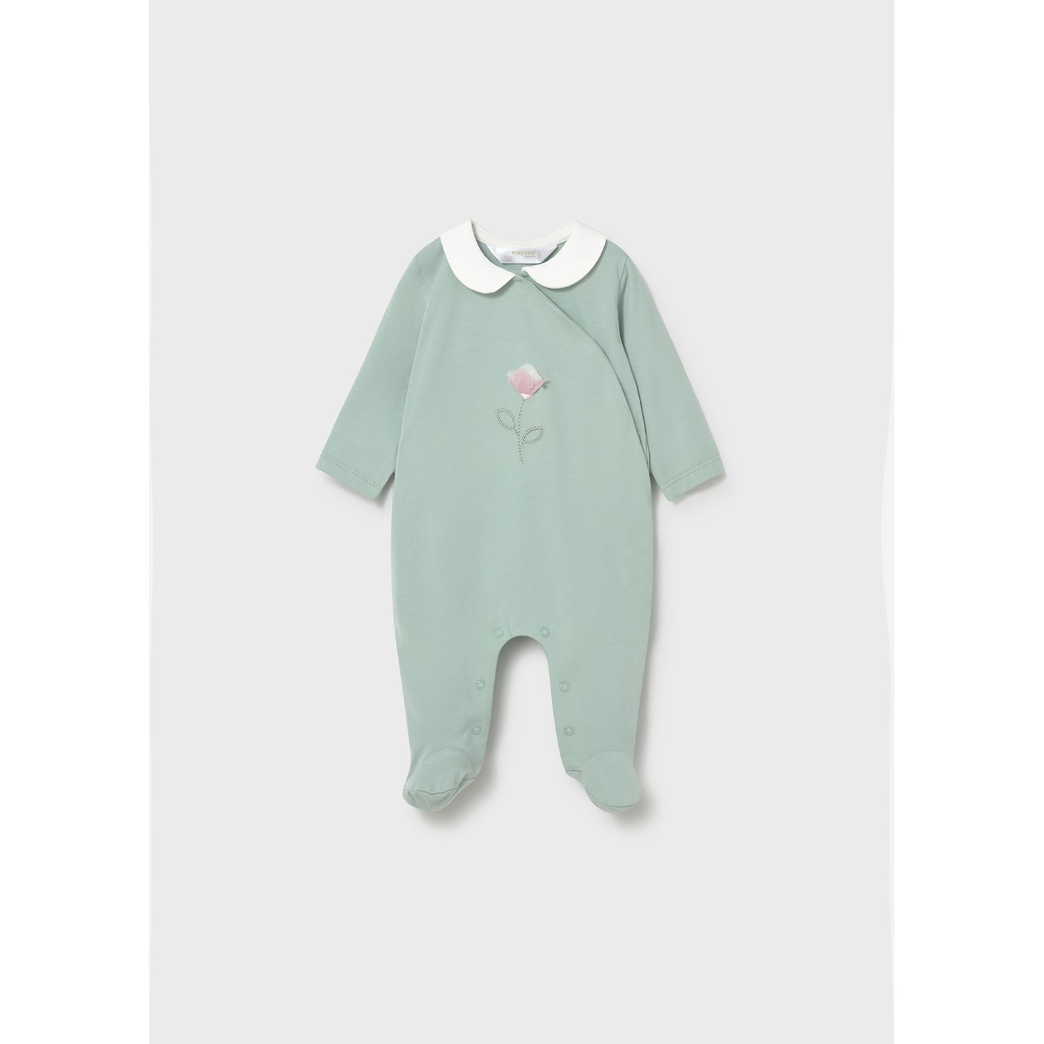 AQUA GREEN SLEEPER WHITE COLLAR PINK FLOWER / 1703-056