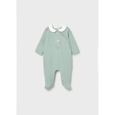 AQUA GREEN SLEEPER WHITE COLLAR PINK FLOWER / 1703-056