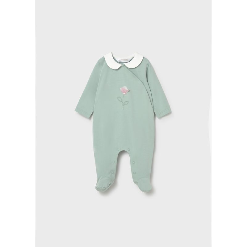 AQUA GREEN SLEEPER WHITE COLLAR PINK FLOWER / 1703-056