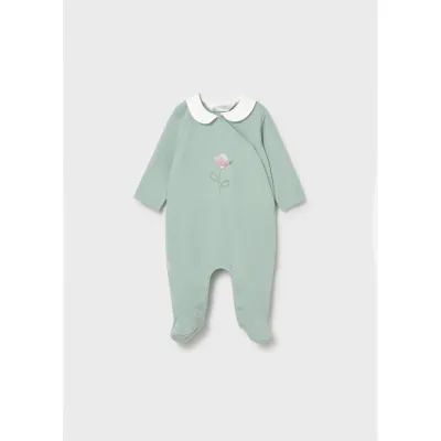 AQUA GREEN SLEEPER WHITE COLLAR PINK FLOWER / 1703-056
