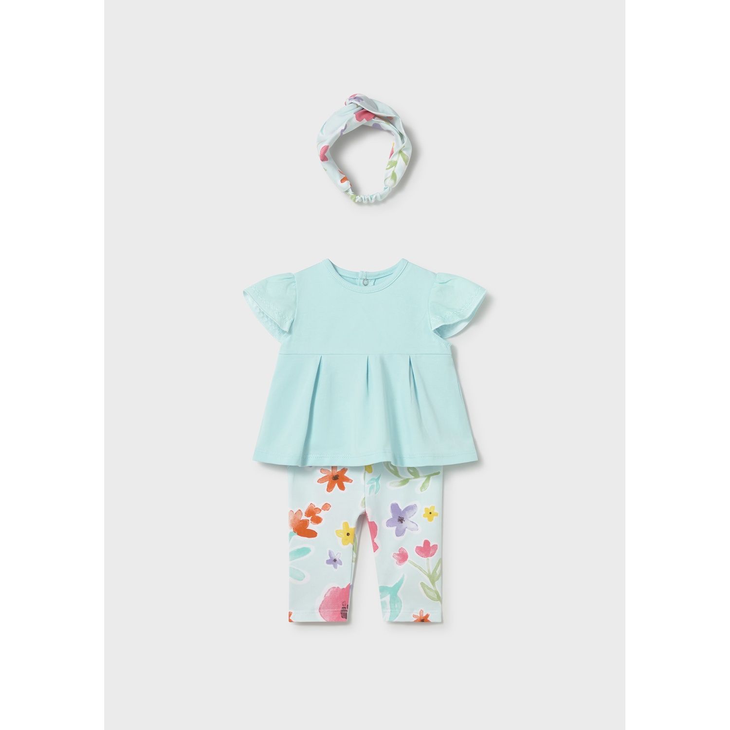 3 PC BLUE & FLORAL LEGGING SET WITH HEADBAND / 1735-057