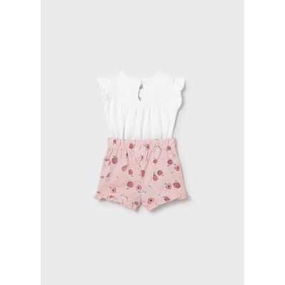 2PC CREAM BODYSUIT & PINK SHORTS PRINTED / 1640-048