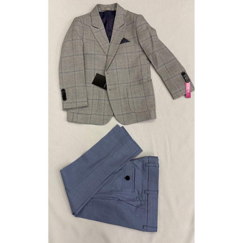 2PC GREY BLUE PLAID SUIT SLI M FIT 4WAY STRETCH CLOUD CLOTH / ST2763 2PC GREY BLUE PLAID SUIT SLI M FIT 4WAY STRETCH CLOUD CLOTH / ST2763