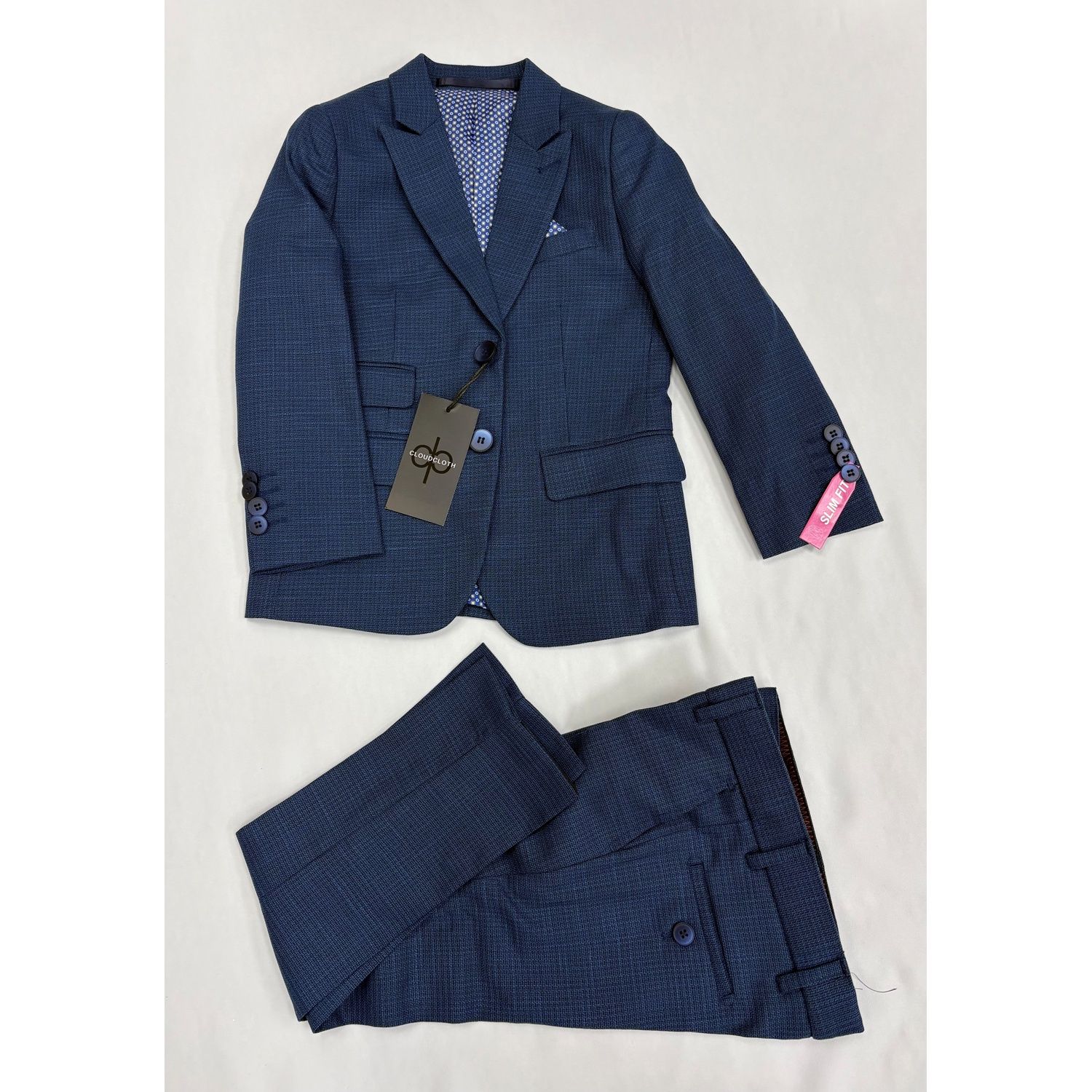 2PC NAVY TEXTURED SUIT SLIM FIT 4WAY STRETCH CLOUD CLOTH / ST2708