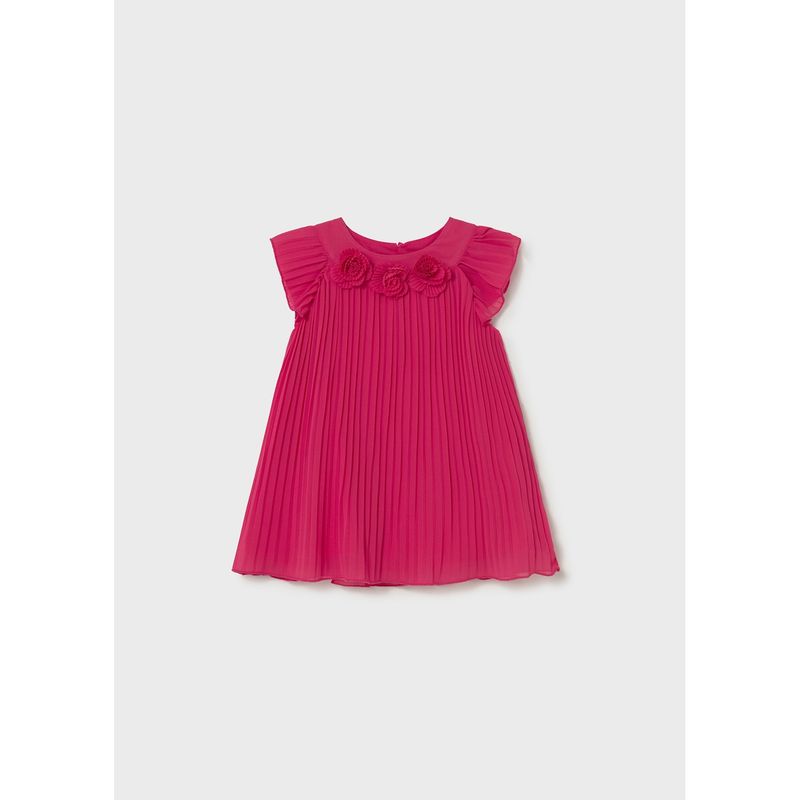 PINK PLEATED CHIFFON DRESS 3 ROSES APPLIQUE / 1913-051