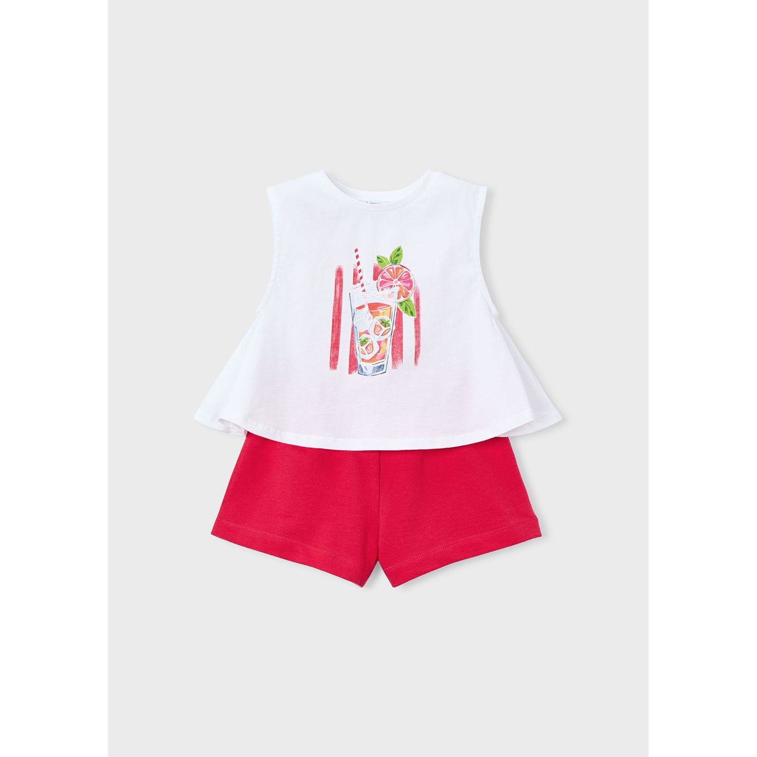 2PC WHITE & RED KNIT SHORT SET FRUIT PRNT / 3228-069