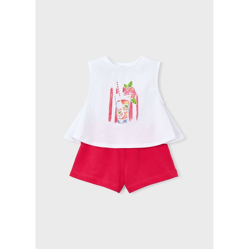 2PC WHITE & RED KNIT SHORT SET FRUIT PRNT / 3228-069