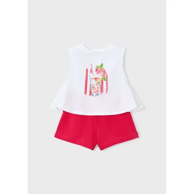 2PC WHITE & RED KNIT SHORT SET FRUIT PRNT / 3228-069