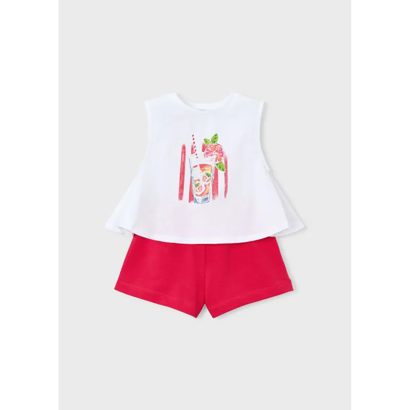 2PC WHITE & RED KNIT SHORT SET FRUIT PRNT / 3228-069