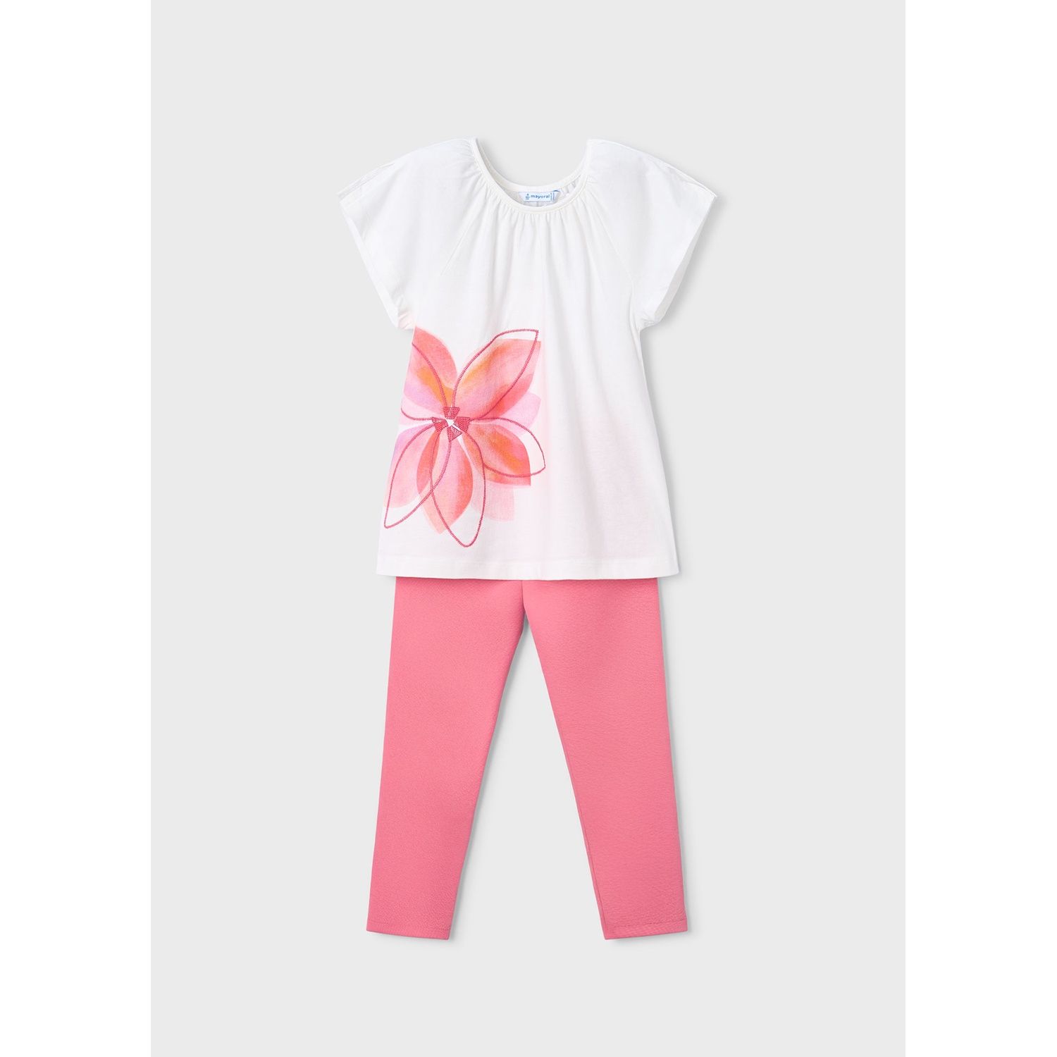 2PC CREAM & PINK LEGGING SET FLOWER PRINT / 3723-020