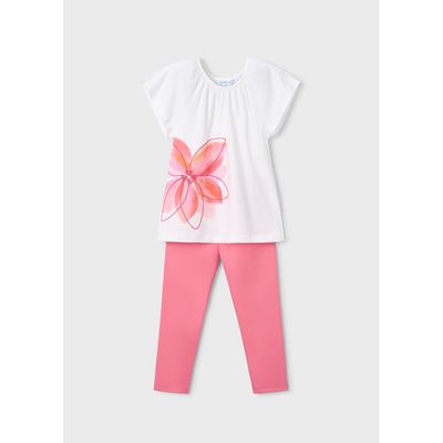 2PC CREAM & PINK LEGGING SET FLOWER PRINT / 3723-020
