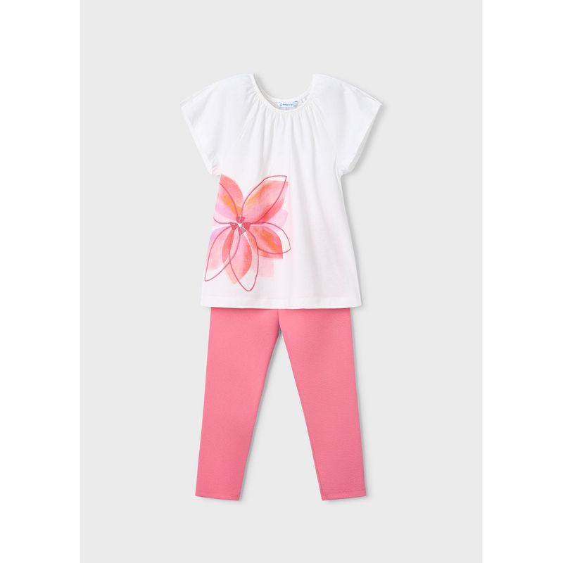 2PC CREAM & PINK LEGGING SET FLOWER PRINT / 3723-020