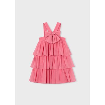 PINK ORGANZA DRESS 3 LAYERS BOW FRONT / 3912-065