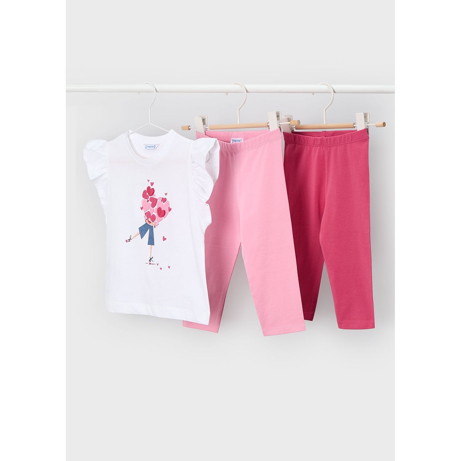 3PC WHITE & PINK LEGGING SET HEART PRINT 2 LEGGINGS / 3729-010