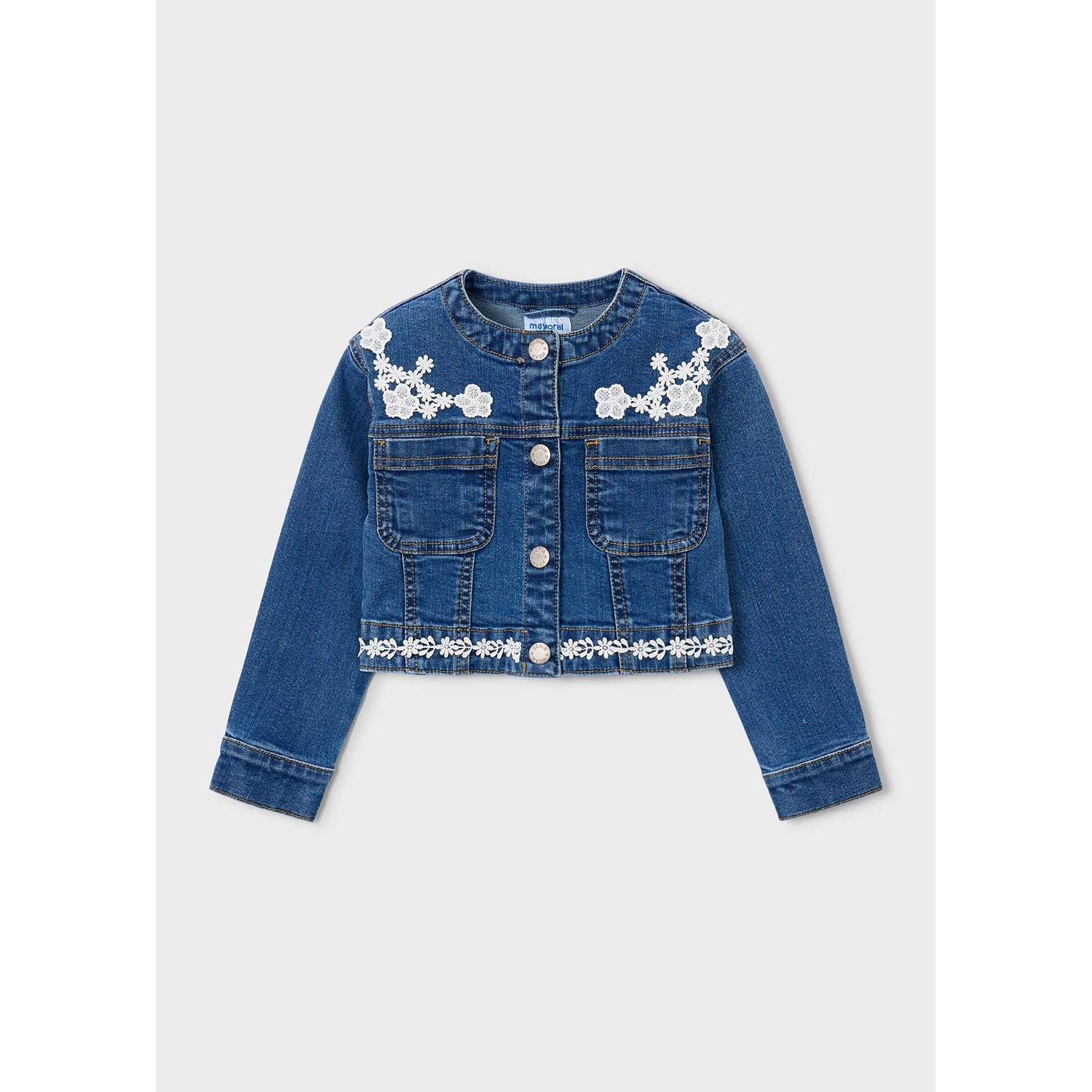 DARK DENIM JACKET WHTE DAISY APPLIQUES / 3453-005