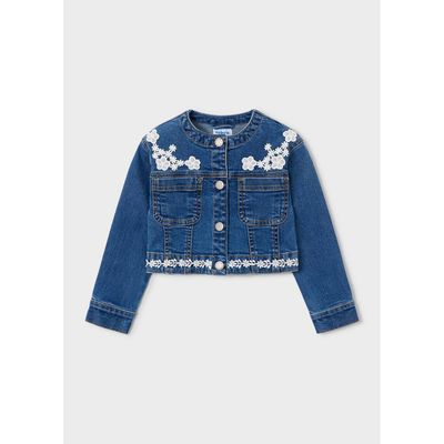 DARK DENIM JACKET WHTE DAISY APPLIQUES / 3453-005