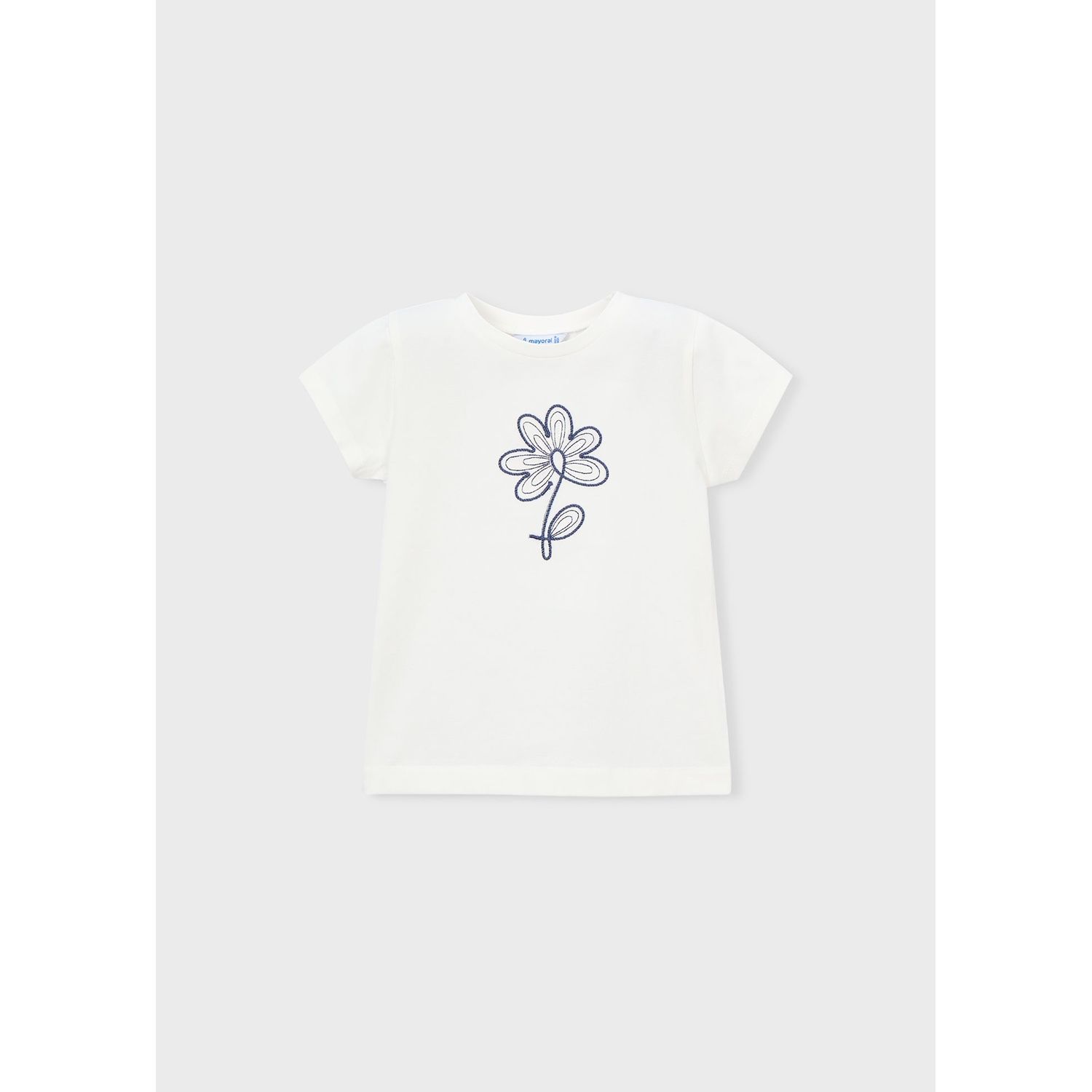 CREAM TSHIRT NAVY FLOWER EMBRODIERY SHORT SLEEVE / 174-057