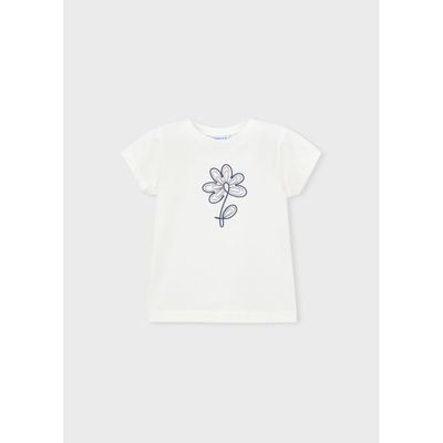 CREAM TSHIRT NAVY FLOWER EMBRODIERY SHORT SLEEVE / 174-057