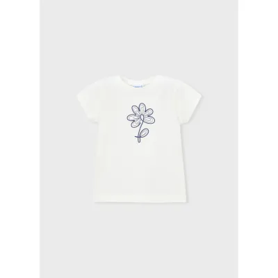 CREAM TSHIRT NAVY FLOWER EMBRODIERY SHORT SLEEVE / 174-057