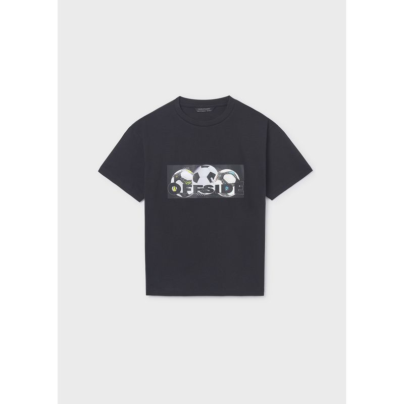 BLACK TSHIRT SHORT SLEEVE SOCCER BALL APPLIQUE / 6033-018