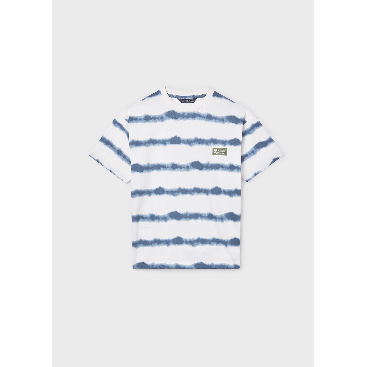 CREAM & BLUE PRINTED TSHIRT STRIPES SHORT SLEEVE / 6039-043