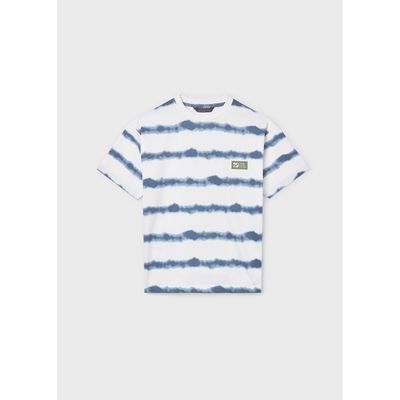 CREAM & BLUE PRINTED TSHIRT STRIPES SHORT SLEEVE / 6039-043