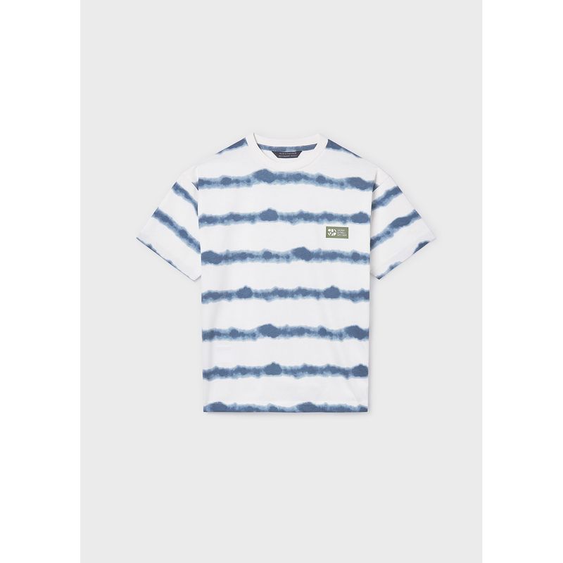 CREAM & BLUE PRINTED TSHIRT STRIPES SHORT SLEEVE / 6039-043