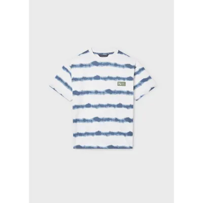 CREAM & BLUE PRINTED TSHIRT STRIPES SHORT SLEEVE / 6039-043