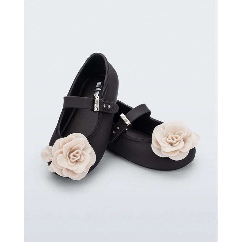 BLACK & BEIGE BALLERINA SHOE FLOWER APPLIQUE MINI MELISSA / 37823-B0981