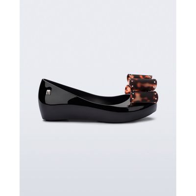 BLACK TORTOISE SHELL SHOE DOUBLE BOW TRIM MINI MELISSA / 35966-BC-921