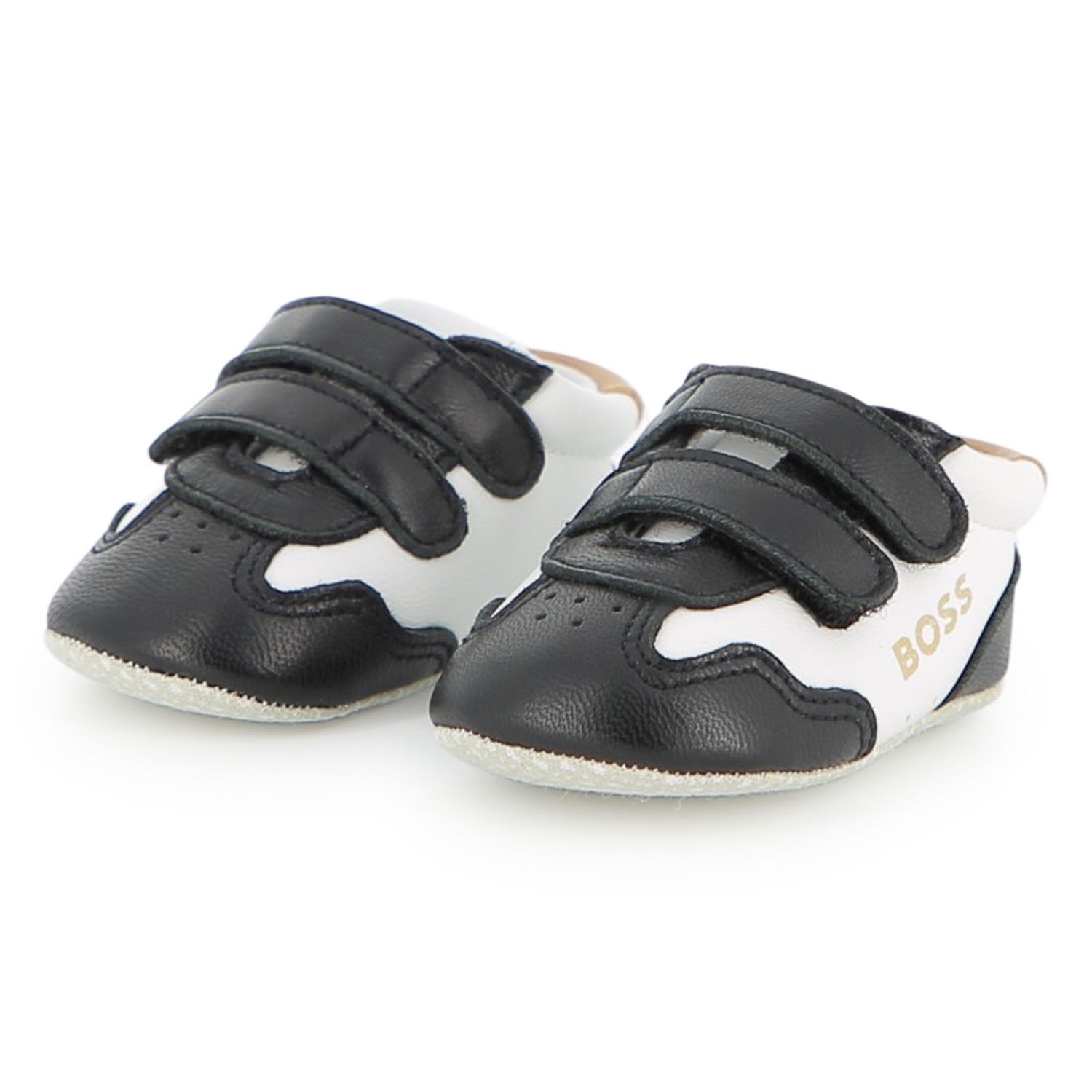 BLACK & WHITE SHOE SOFT SHEEP LEATHER & CANVAS BRWN TRIM BOSS / J83243-09B