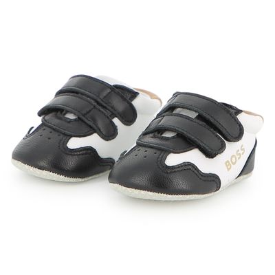BLACK & WHITE SHOE SOFT SHEEP LEATHER & CANVAS BRWN TRIM BOSS / J83243-09B