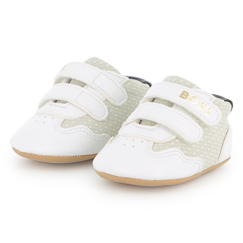 WHITE SHOE SHEEP LEATHER & CANVAS BLK BOSS LOGO PRINTED GREY / 52831-10P