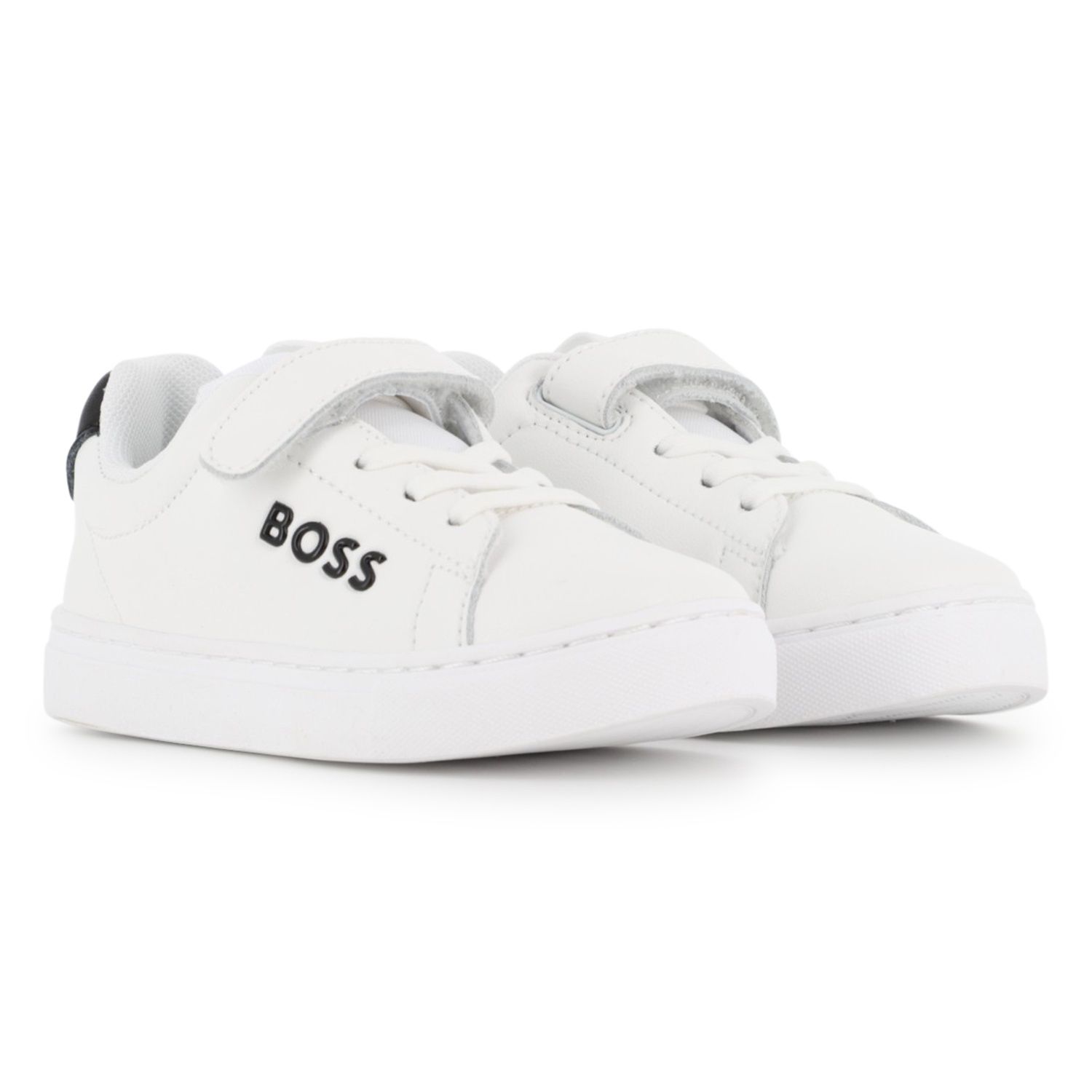 WHITE SNEAKER SHOE COW NAPPA LEATHER IMITATION SHOELACE VELCRO STRAP / J52824-10P