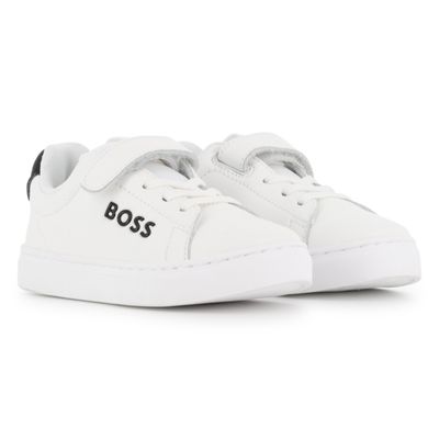 WHITE SNEAKER SHOE COW NAPPA LEATHER IMITATION SHOELACE VELCRO STRAP / J52824-10P