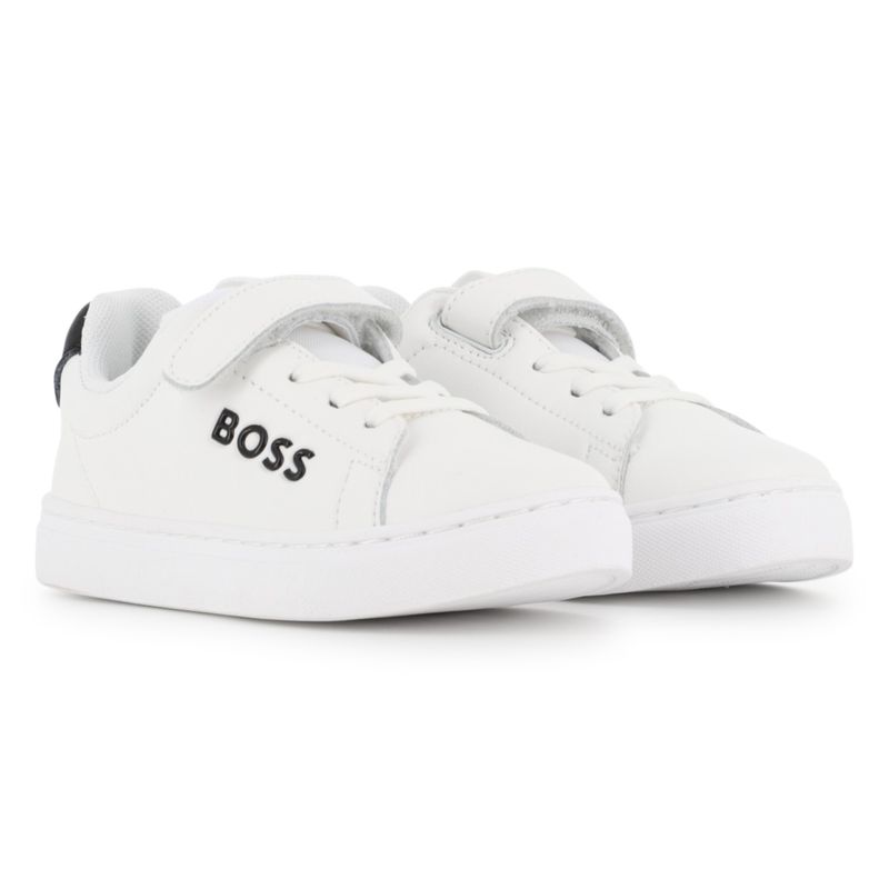 WHITE SNEAKER SHOE COW NAPPA LEATHER IMITATION SHOELACE VELCRO STRAP / J52824-10P