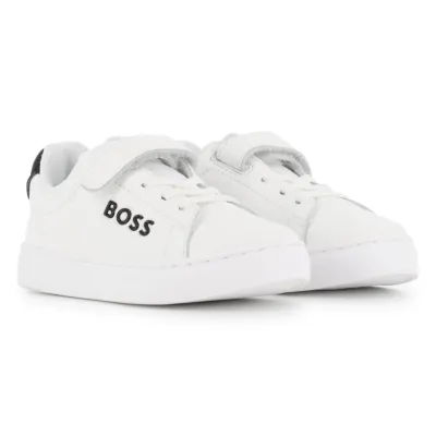 WHITE SNEAKER SHOE COW NAPPA LEATHER IMITATION SHOELACE VELCRO STRAP / J52824-10P