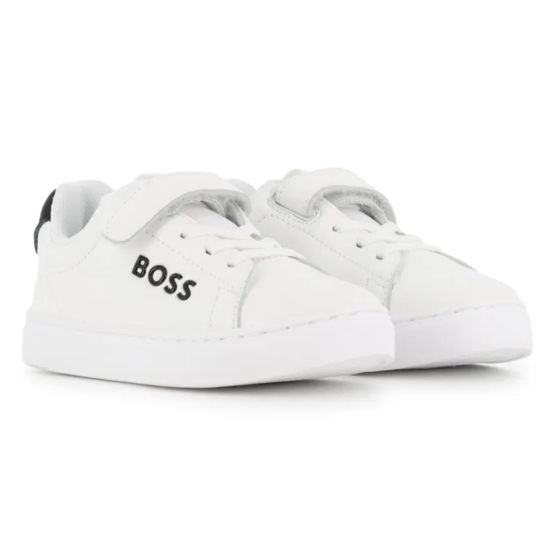 WHITE SNEAKER SHOE COW NAPPA LEATHER IMITATION SHOELACE VELCRO STRAP / J52824-10P