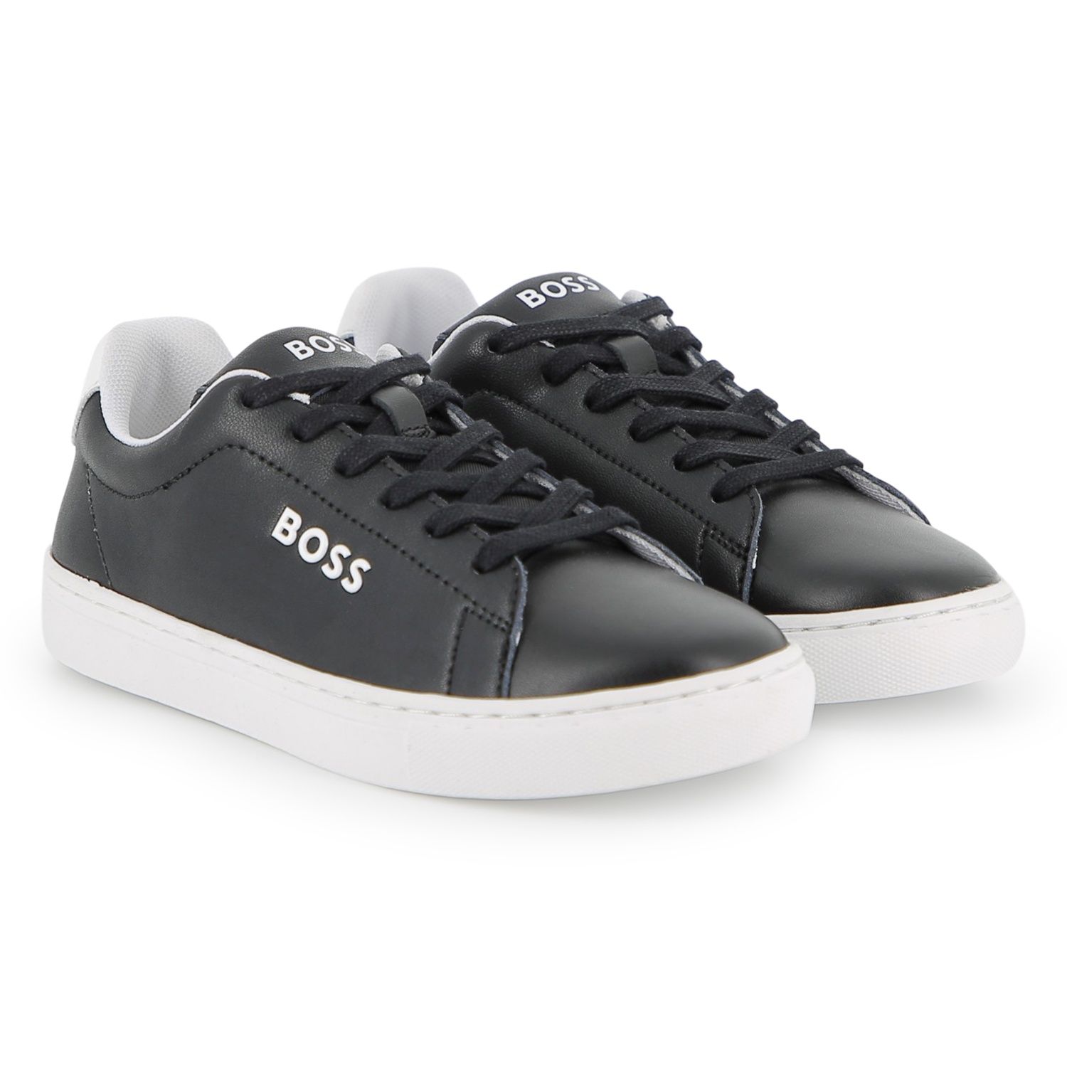BLACK SNEAKER SHOE CWO NAPPA LEATHER WITH LACES WHT BOSS LOGO / 53248-09B