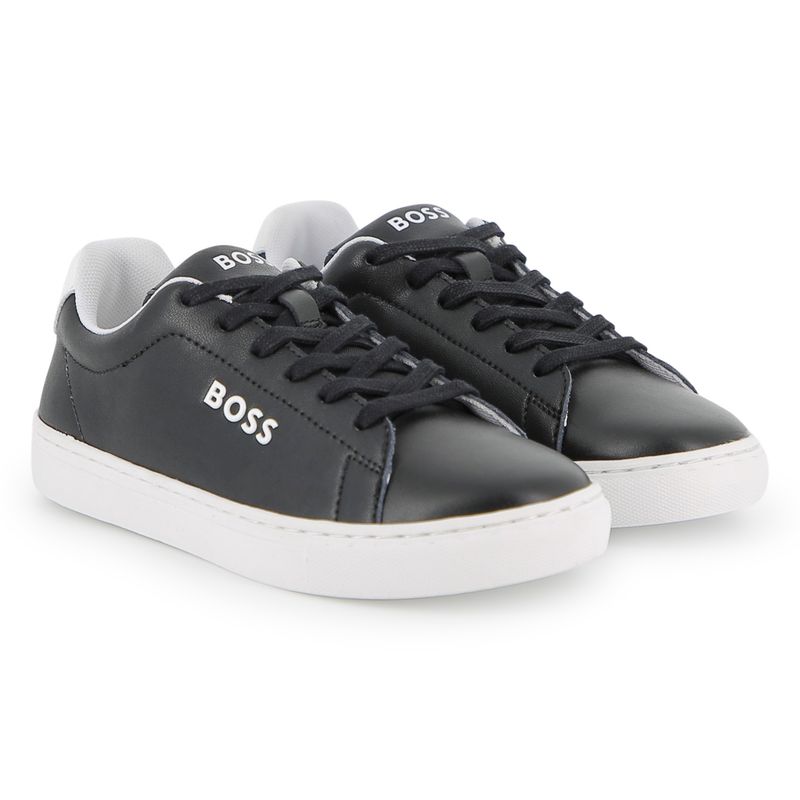 BLACK SNEAKER SHOE CWO NAPPA LEATHER WITH LACES WHT BOSS LOGO / 53248-09B