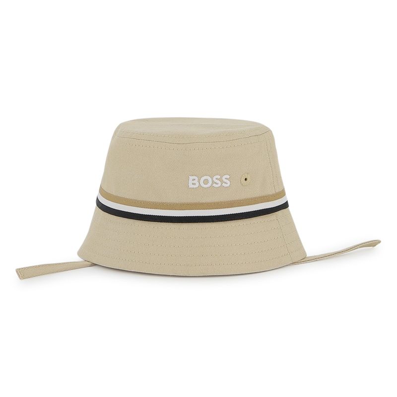 LIGHT BROWN BUCKET HAT STRIPE TRIM BOSS LOGOI / J53100-249